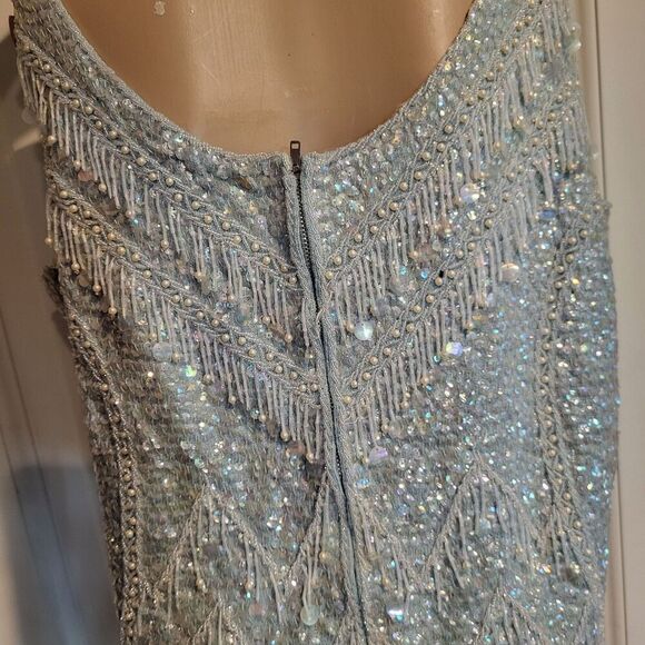 Vintage Alexander’s Heavily Beaded Top Blue Sequin 100% Wool Formal Sz M - moth - Picture 3 of 7